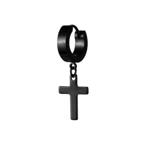 Cercei - Cercel SECS cross pentru barbati, cruce, stainless-steel, negru