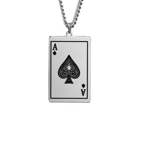 Toate Produsele - Lant SECS ace, carte de joc as, gotic, barbati ,stainless-steel, argintiu si negru