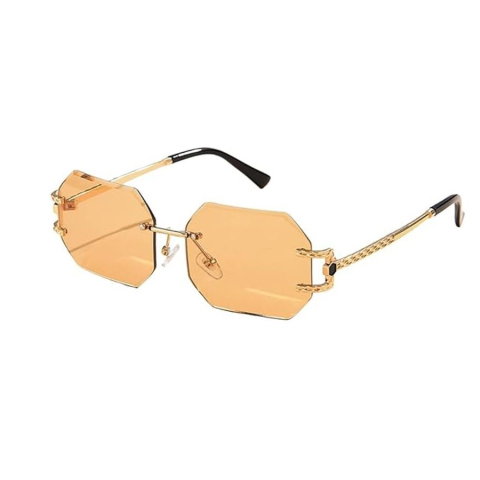 Accesorii - Ochelari de Soare Hexagon, Fara rama, Protectie UV400, Brate metalice aurii, Portocaliu