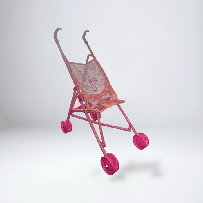 Cărucior pliabil pentru păpuși – roz cu imprimeu floral [1]