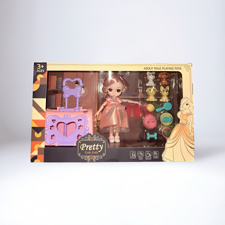 Seturi de Joacă & Meserii - Set Păpușă „Pretty Doll” cu Accesorii – Valiză, Animăluțe și Jucării