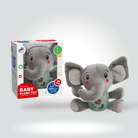 Elefant de pluș interactiv pentru bebeluși cu muzică, lumini și butoane Push & Play [1]