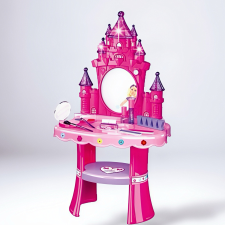 Seturi de Joacă & Meserii - Măsuță de machiaj pentru copii tip castel roz cu lumini și accesorii