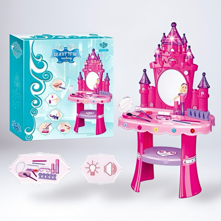 Măsuță de machiaj pentru copii tip castel roz cu lumini și accesorii [1]