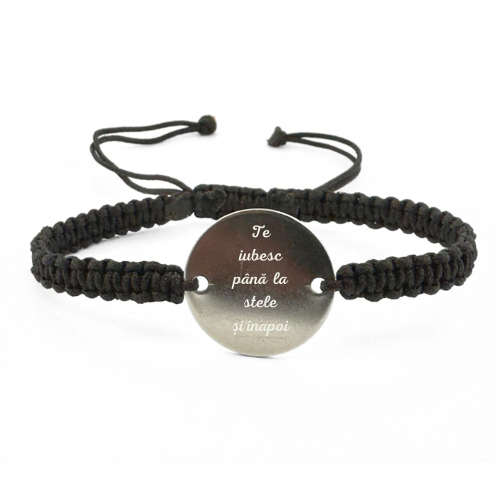 Brățară cu Bănuț Personalizat Text din Oțel Inoxidabil, Șnur Reglabil [1]