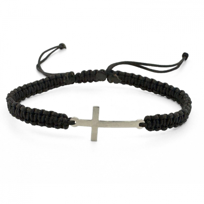 Brățară Inox Bărbați cu Cruciuliță Argintie Personalizată Gravură Text [1]