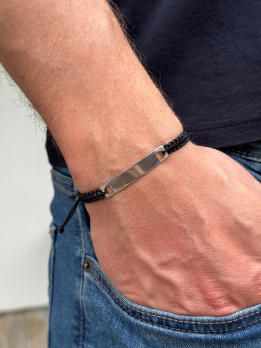 Brățară Bărbați cu Șnur și Plăcuță Inox Personalizată Text [2]