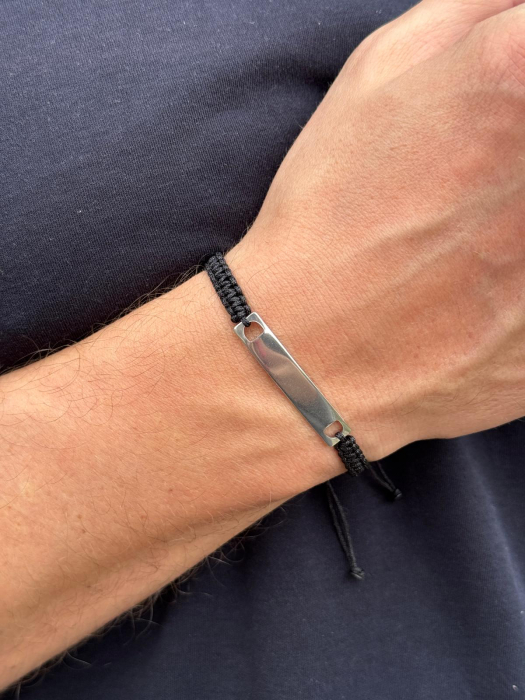 Brățară Bărbați cu Șnur și Plăcuță Inox Personalizată Text [3]