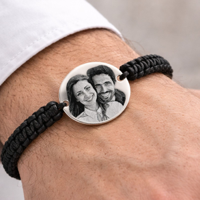 Brățară Personalizată cu Poză și Text – Bănuț Inox 20 mm, Șnur Reglabil, Unisex [2]