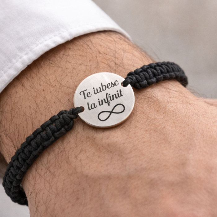 Brățară Personalizată cu Poză și Text – Bănuț Inox 20 mm, Șnur Reglabil, Unisex [3]