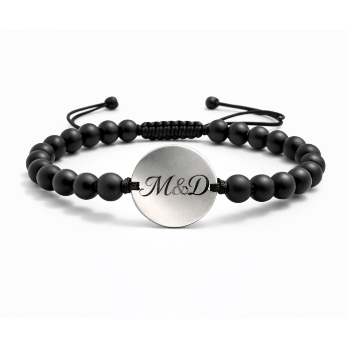 Brățară Personalizată cu Poză și Text – Bănuț Inox 20 mm, Pietre Onix 6 mm, Șnur Reglabil, Unisex [5]
