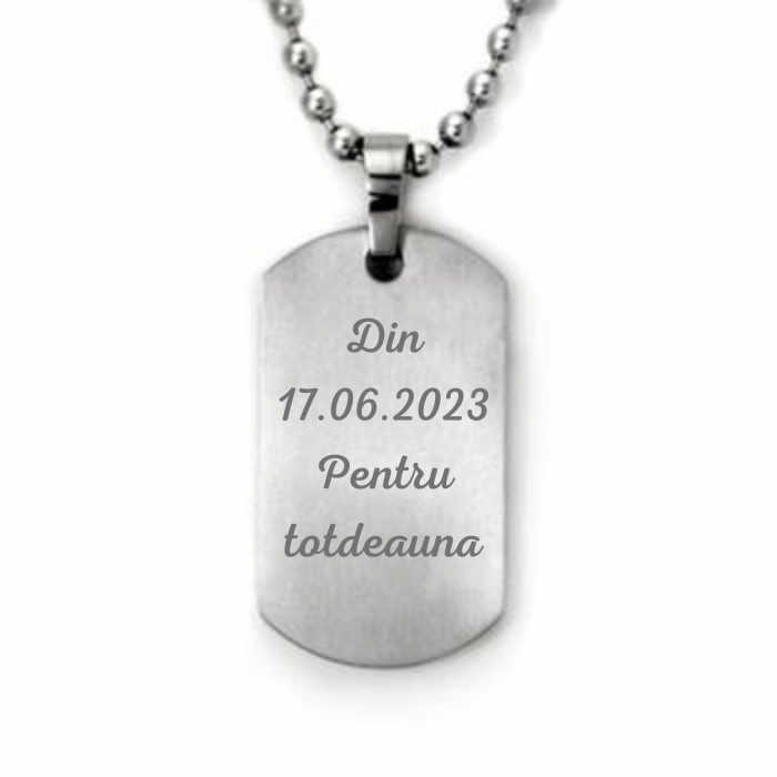 Lanț Inox Bărbați cu Plăcuță  Army – Personalizat Gravură Text, Lanț cu Bile 4mm [1]