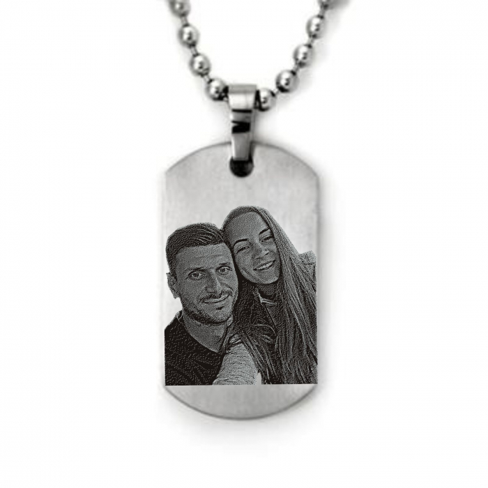 Lanț Inox Bărbați cu Plăcuță  Army – Personalizat Foto & Text, Lanț cu Bile 4mm [1]