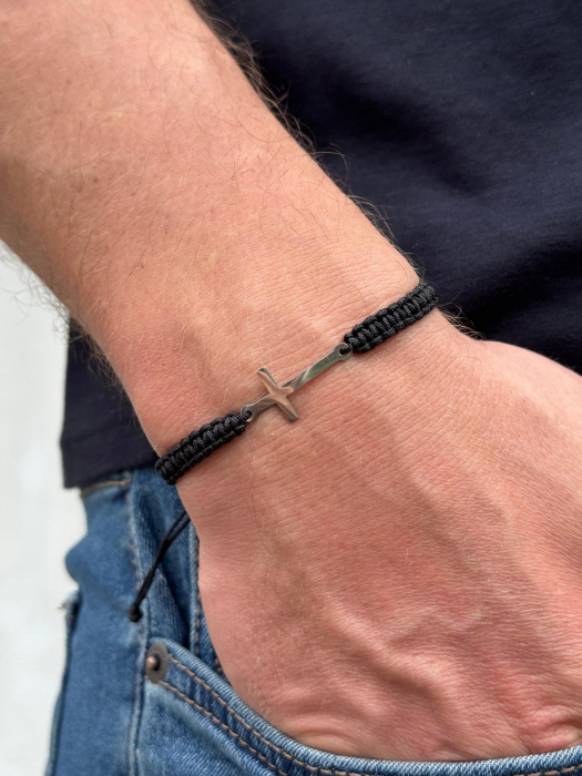 Brățară Inox Bărbați cu Cruciuliță Argintie Personalizată Gravură Text [2]