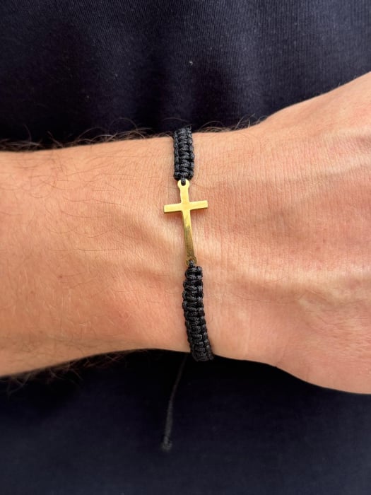 Brățară Inox Bărbați cu Cruciuliță Aurie Personalizată Gravură Text [3]