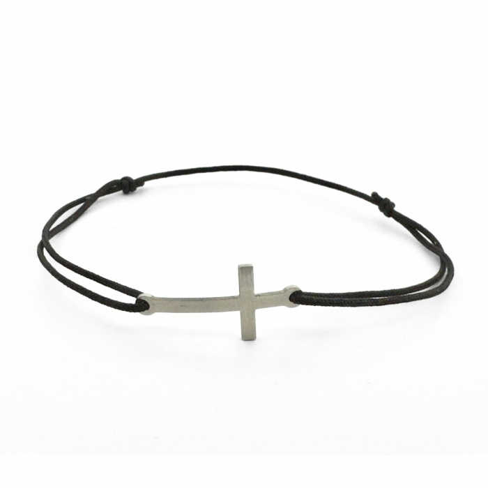 Brățară cu Șnur și Cruciuliță Argintie Personalizată Text, Inox [1]