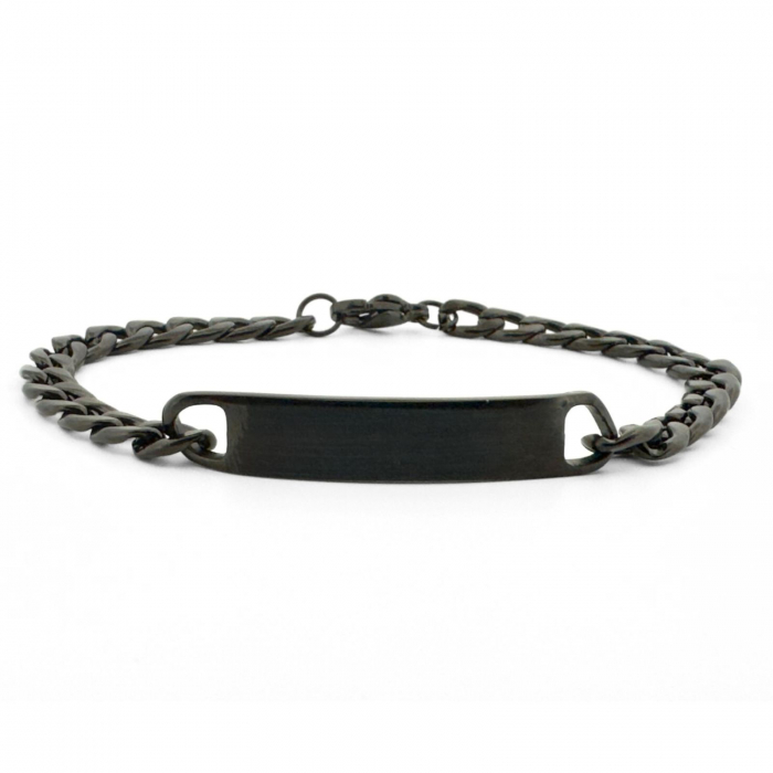 Brățară Inox Bărbați cu Plăcuță Personalizată Text – Lanț Cuban 5 mm, Culoare Neagră [1]