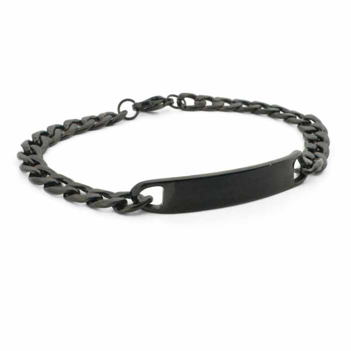 Brățară Inox Bărbați cu Plăcuță Personalizată Text – Lanț Cuban 5 mm, Culoare Neagră [3]