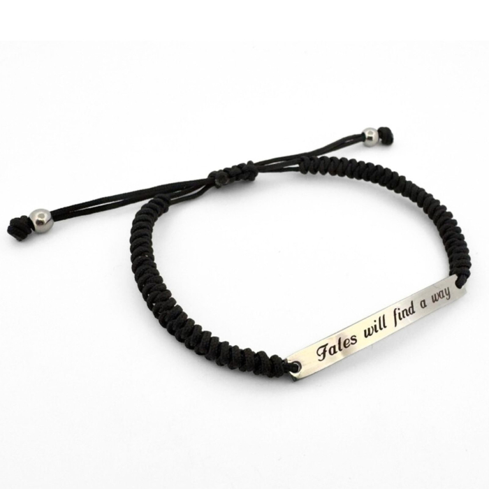 Brățară Inox Bărbați cu Șnur și Plăcuță Argintie Personalizată Text [2]