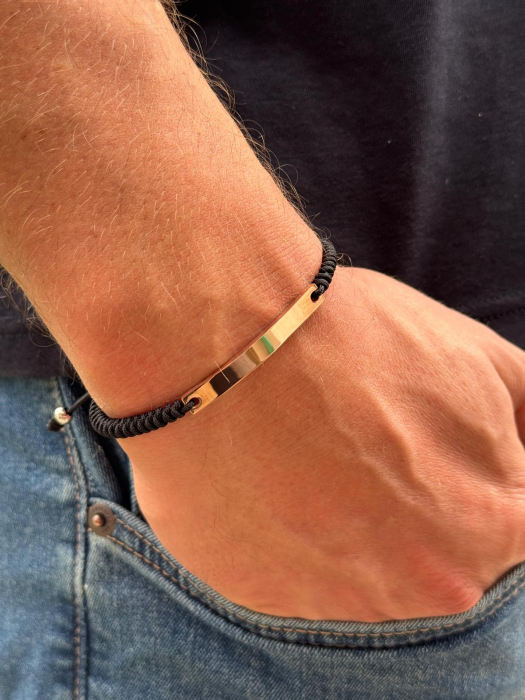 Brățară Inox Bărbați cu Șnur și Plăcuță Roz-Aurie Personalizată Text [2]