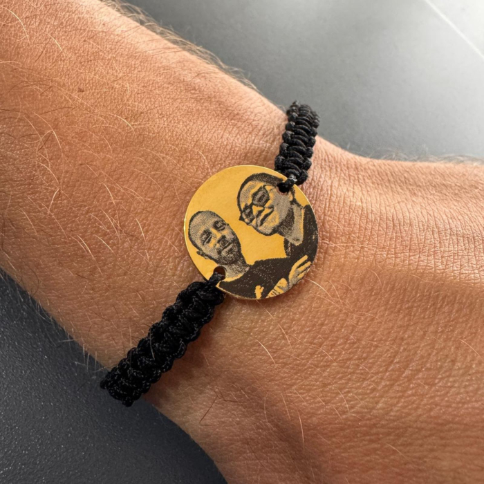 Brățară Personalizată cu Poză și Text din Oțel Inoxidabil Auriu, Șnur Reglabil [4]