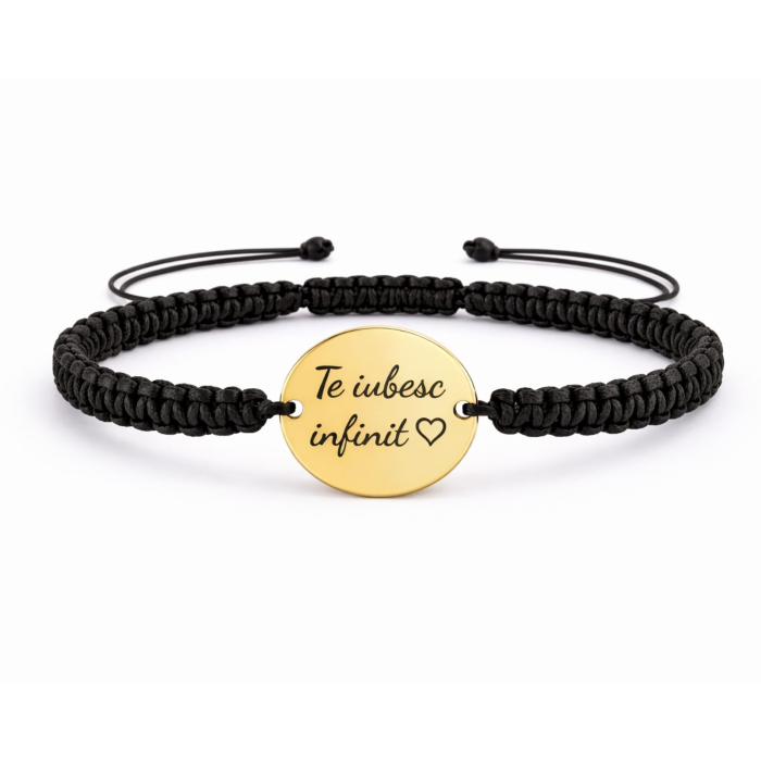 Brățară Personalizată cu Poză și Text – Bănuț Auriu 18K, Șnur Reglabil, Unisex [4]