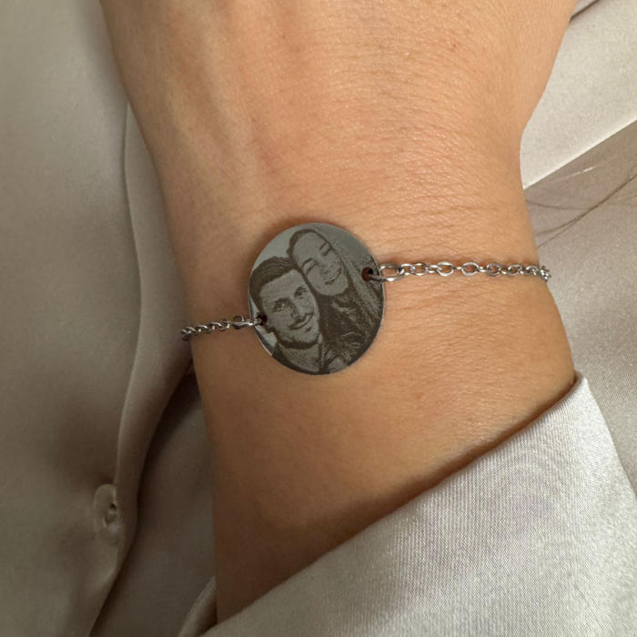 Brățară Personalizată cu Poză și Text, Lanț Reglabil din Inox – Cadou Elegant pentru Ea (Bănuț 20 mm) [2]