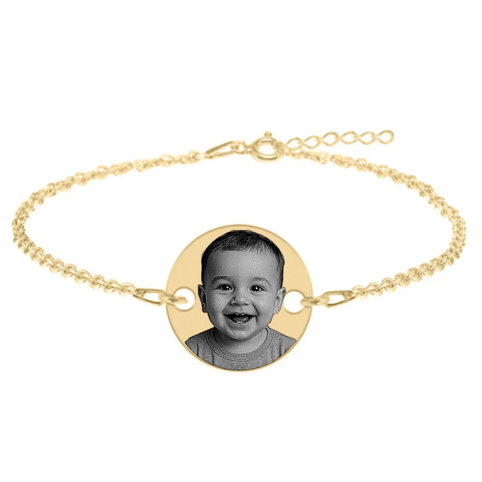 Brățară Personalizată cu Poză și Text, Lanț Reglabil din Inox Auriu– Cadou Elegant pentru Ea (Bănuț 20 mm) [1]