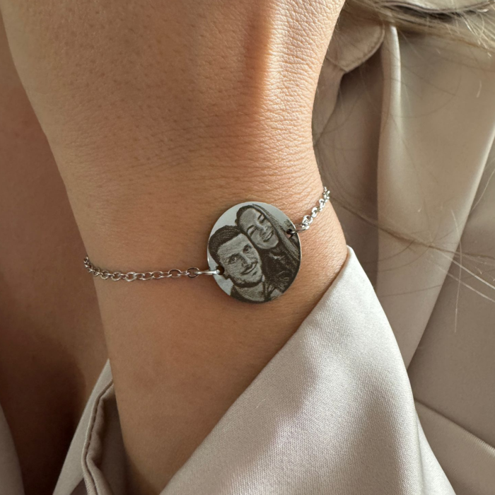 Brățară Personalizată cu Poză și Text, Lanț Reglabil din Inox – Cadou Elegant pentru Ea (Bănuț 20 mm) [5]