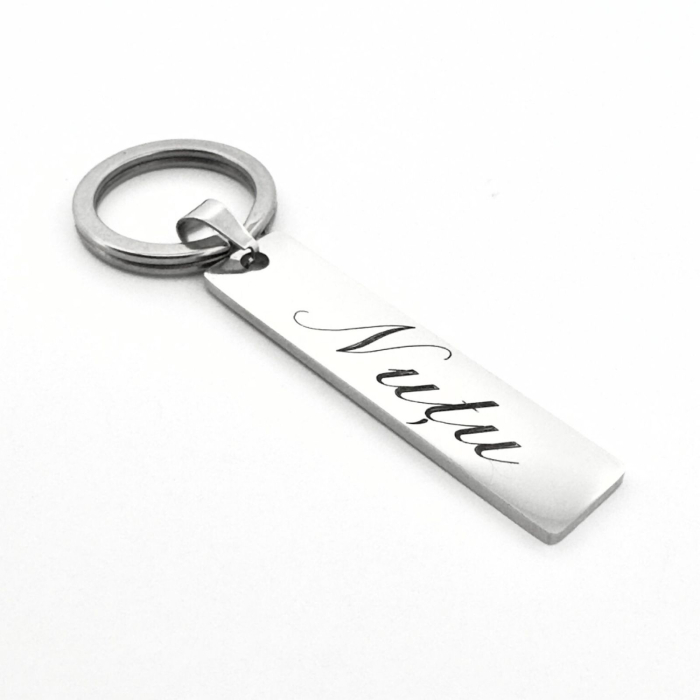 Breloc cu Nume Personalizat cu Gravură Laser - Plăcuță 40x10 mm, Inox [1]