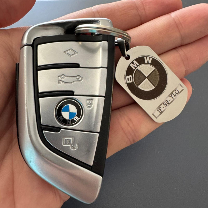 Breloc Cheie Auto Personalizat cu Număr de Înmatriculare și Text – Plăcuță Inox 40x23, Gravură Laser [2]