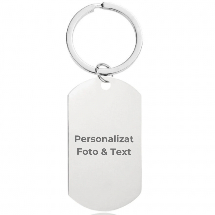 Breloc Personalizat cu Poză și Text - Plăcuță 40x23 cu Inel, din Oțel Inoxidabil [4]