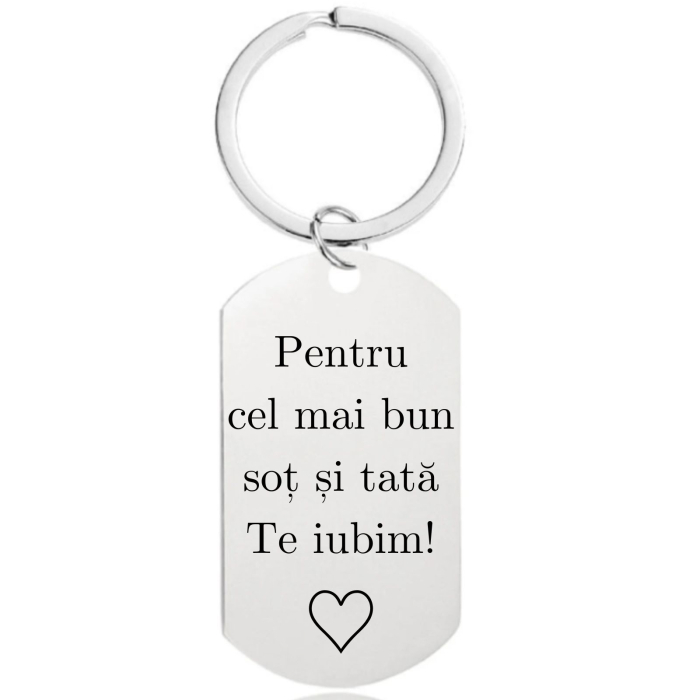 Breloc Chei Personalizat Text - Gravură Laser cu Garanție pe Viață, Plăcuță Inox 40x23 [2]
