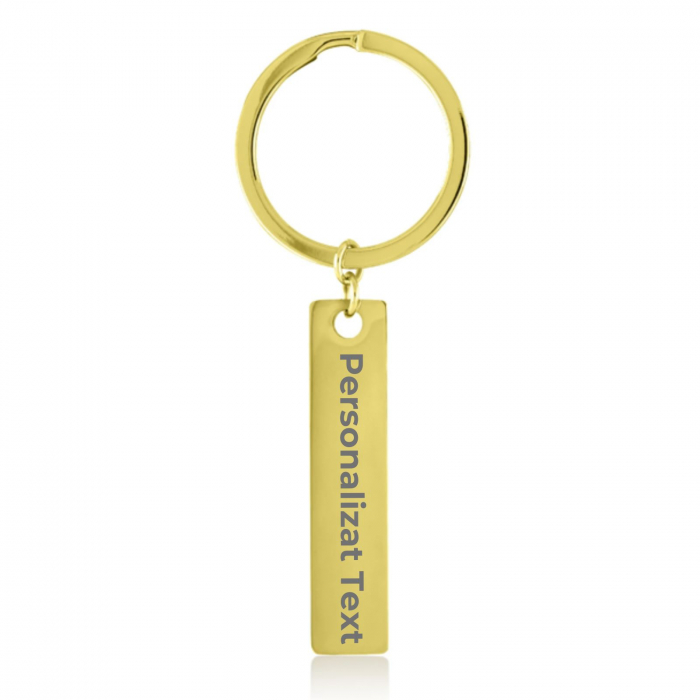 Breloc Personalizat Text - Plăcuță 40x20 mm, cu Inel, din Oțel Inoxidabil Auriu [1]