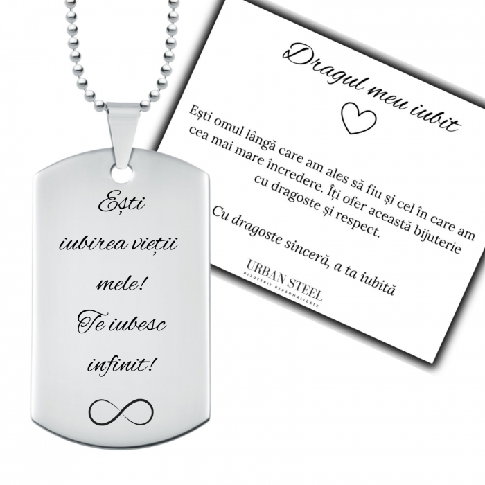 Cadou pentru Iubit - Lanț Personalizat Text, Plăcuță Army, Inox [2]