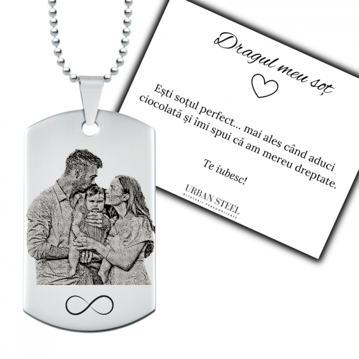 Cadou pentru Soț – Lanț Army Personalizat cu Poză & Text - Inox [1]