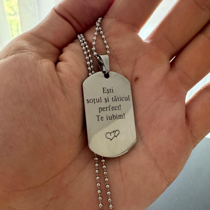 Cadou pentru Soț – Lanț Army Personalizat cu Poză & Text - Inox [3]