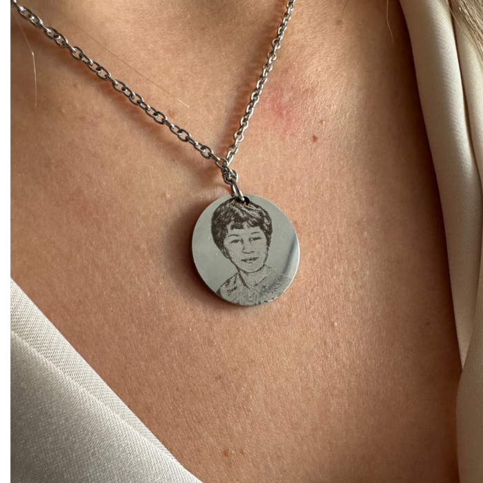 Cadou pentru Soție - Colier Auriu Personalizat Gravură Foto și Text, Oțel Inoxidabil [4]