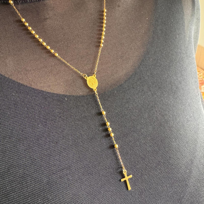 Rozariu Auriu pentru Damă cu Biluțe de 3 mm, Lungime 53 cm, Oțel Inoxidabil [7]