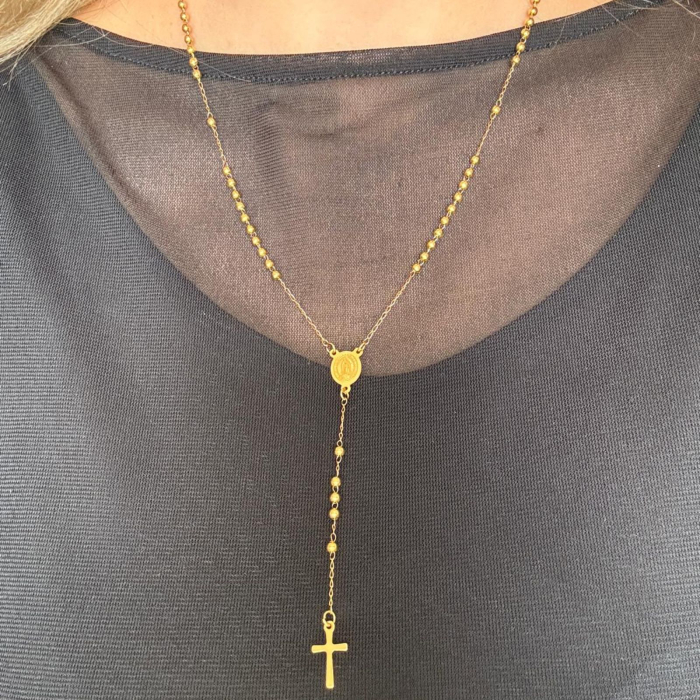 Rozariu Auriu pentru Damă cu Biluțe de 3 mm, Lungime 53 cm, Oțel Inoxidabil [5]