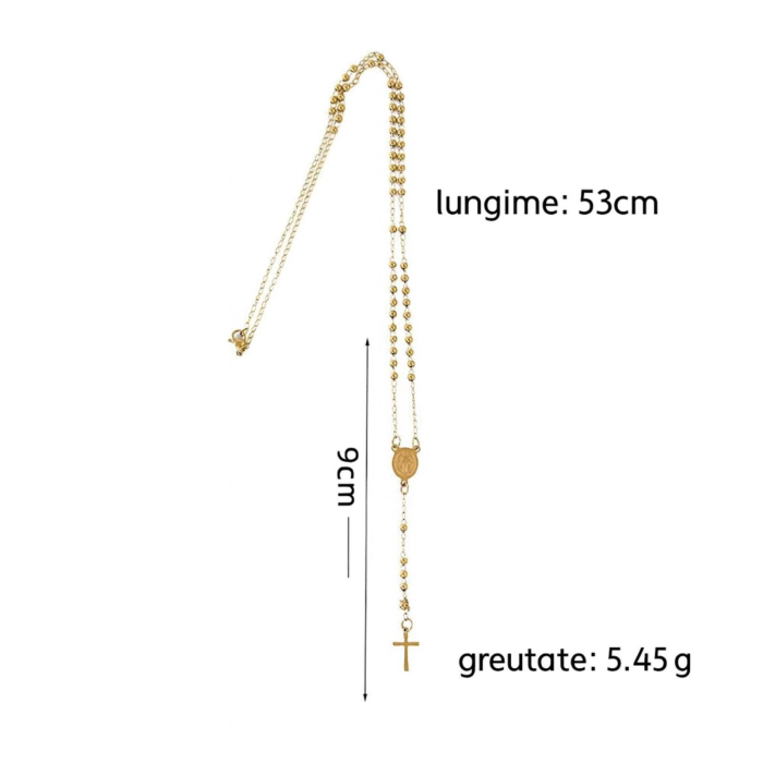 Rozariu Auriu pentru Damă cu Biluțe de 3 mm, Lungime 53 cm, Oțel Inoxidabil [2]