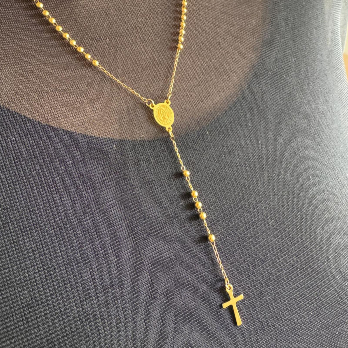 Rozariu Auriu pentru Damă cu Biluțe de 3 mm, Lungime 53 cm, Oțel Inoxidabil [4]