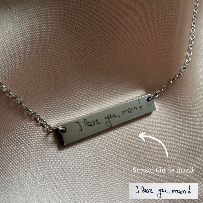 Colier Damă Personalizat cu Scrisul Tău de Mână - Plăcuță 35x6 mm, Lanț 45cm, Inox Premium [4]
