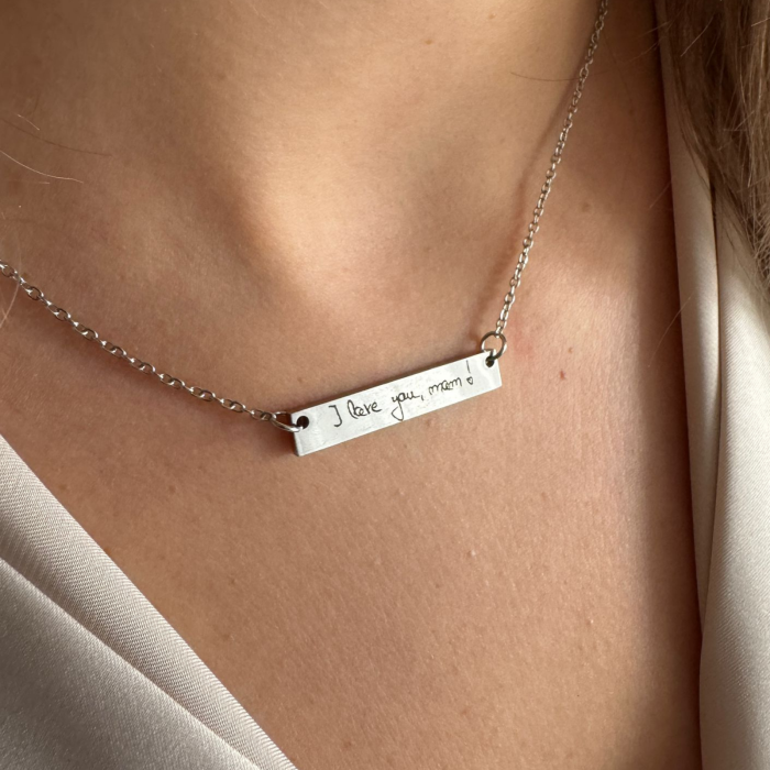 Colier Damă Personalizat cu Scrisul Tău de Mână - Plăcuță 35x6 mm, Lanț 45cm, Inox Premium [3]