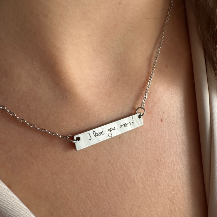 Colier Damă Personalizat cu Scrisul Tău de Mână - Plăcuță 35x6 mm, Lanț 45cm, Inox Premium [5]