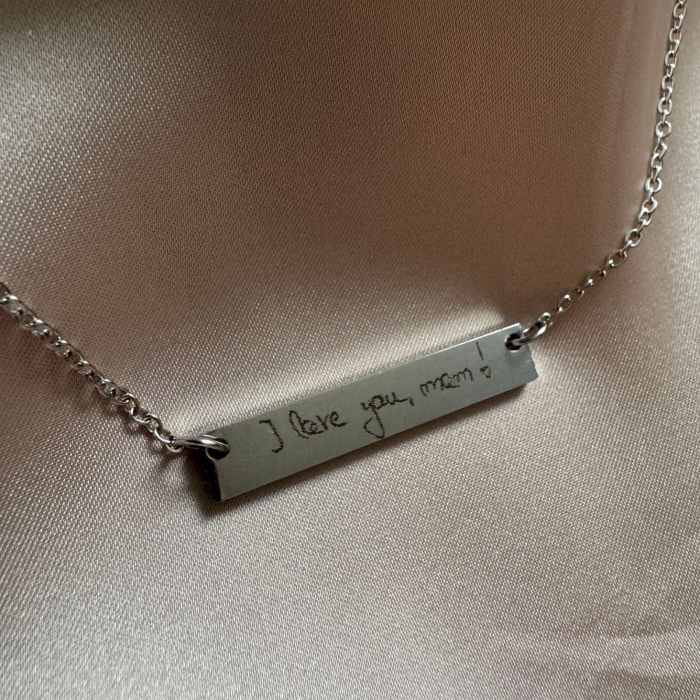 Colier Damă Personalizat cu Scrisul Tău de Mână - Plăcuță 35x6 mm, Lanț 45cm, Inox Premium [2]