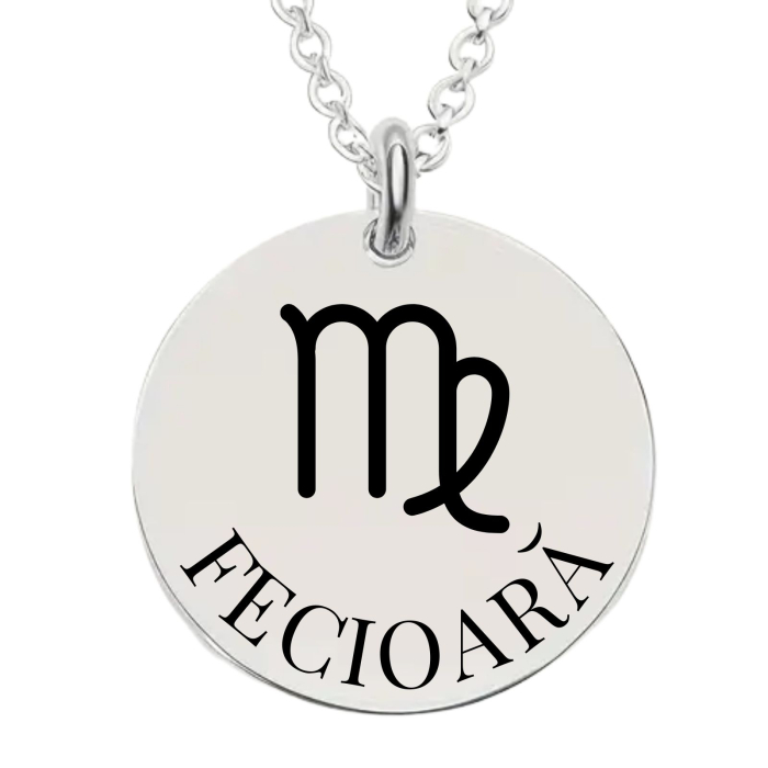 Colier Damă Personalizat cu Zodia Fecioară și Text – Bănuț 20 mm, Lanț 45 cm, Inox Premium [1]