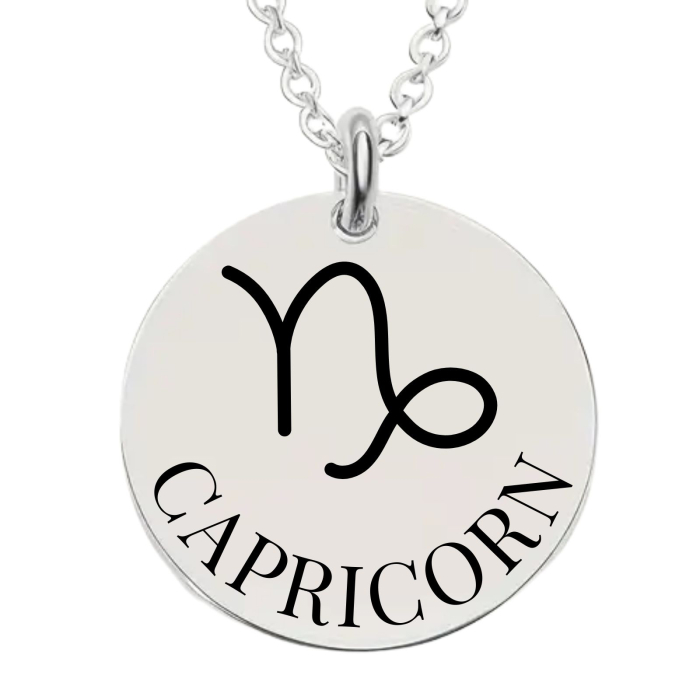 Colier Damă Personalizat cu Zodia Capricorn și Text – Bănuț 20 mm, Lanț 45 cm, Inox Premium [1]