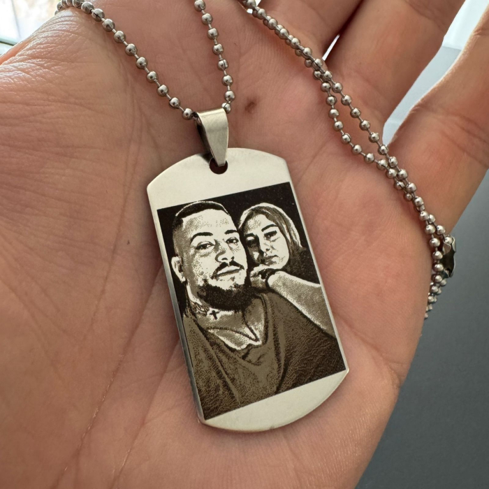 Lanț Bărbați Personalizat cu Poză, Plăcuță Army Inox – Gravură Foto Laser Permanentă [5]