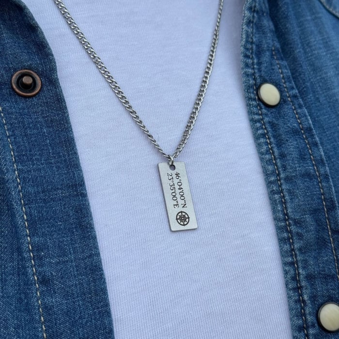 Colier Bărbați cu Plăcuță Personalizată Text, Oțel Inoxidabil Premium [2]